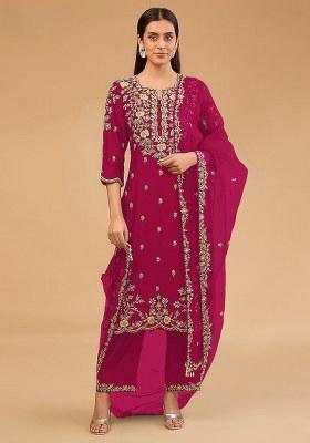 Maroon Embroidery Silk Salwar Suit