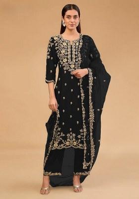 Black Embroidery Silk Salwar Suit