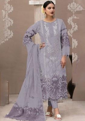 Lavender Embroidery Organza Salwar Suit