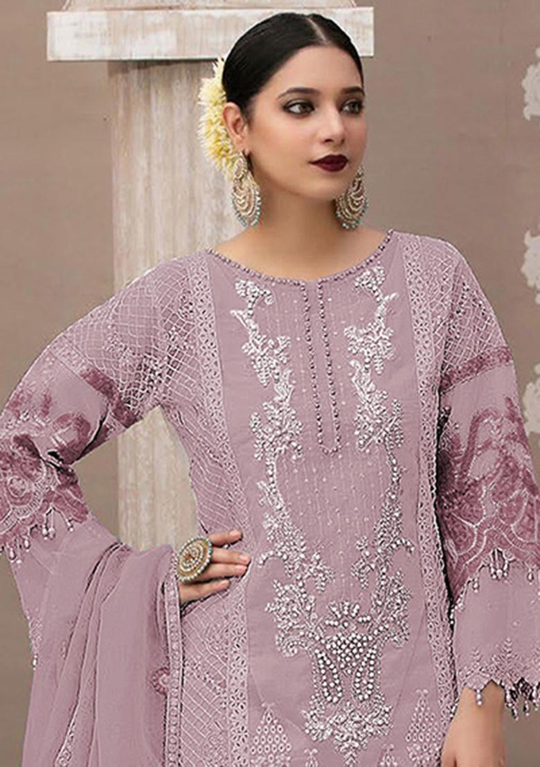 Purple Embroidery Organza Salwar Suit - Indya