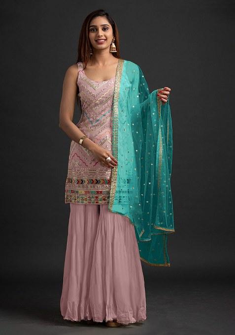 Peach Embroidery Georgette Salwar Suit