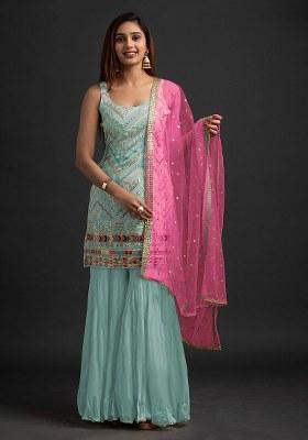 Sky Blue Embroidery Georgette Salwar Suit