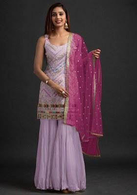 Lavender Embroidery Georgette Salwar Suit