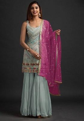 Sea Green Embroidery Georgette Salwar Suit