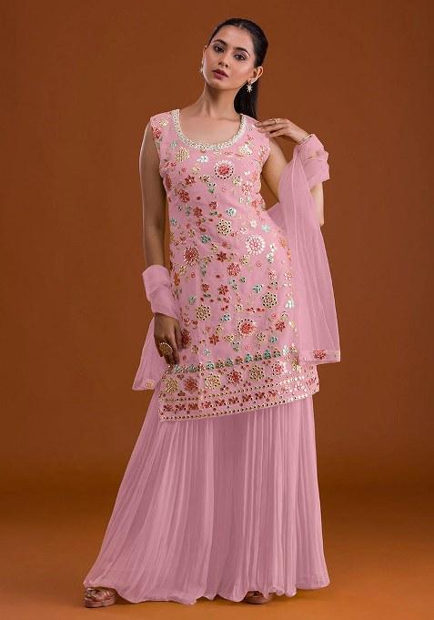 Pink Embroidery Georgette Salwar Suit