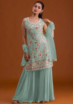 Sky Blue Embroidery Georgette Salwar Suit
