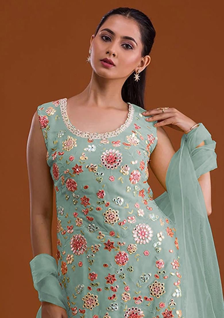 Sky Blue Embroidery Georgette Salwar Suit - Indya