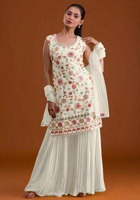 White Embroidery Georgette Salwar Suit