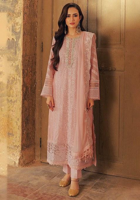 Pink Thread Work Georgette Salwar Suit