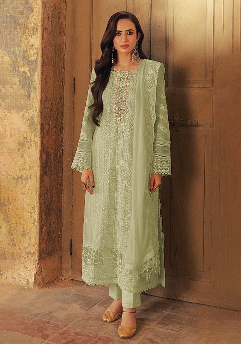 Green Thread Work Georgette Salwar Suit