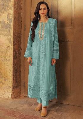 Blue Thread Work Georgette Salwar Suit