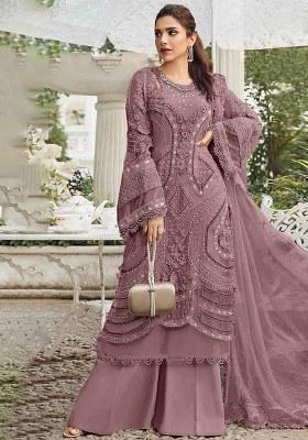 Light Purple Embroidery Georgette Salwar Suit
