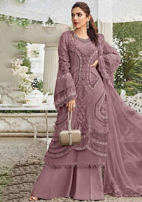 Light Purple Embroidery Georgette Salwar Suit