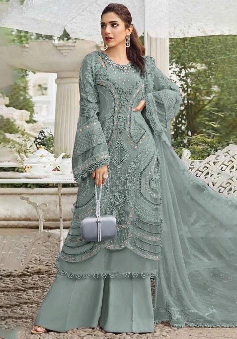 Sky Blue Embroidery Georgette Salwar Suit