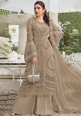 Light Brown Embroidery Georgette Salwar Suit