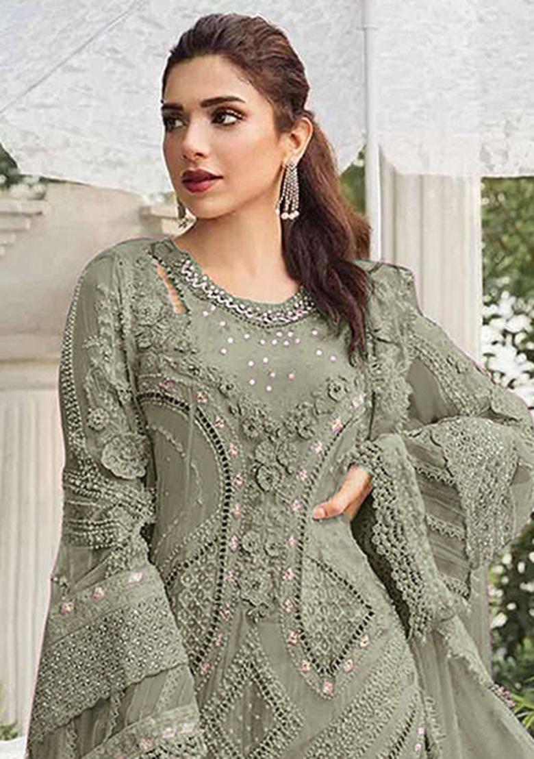 Mehendi Embroidery Georgette Salwar Suit - Indya