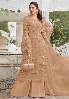 Brown Embroidery Georgette Salwar Suit