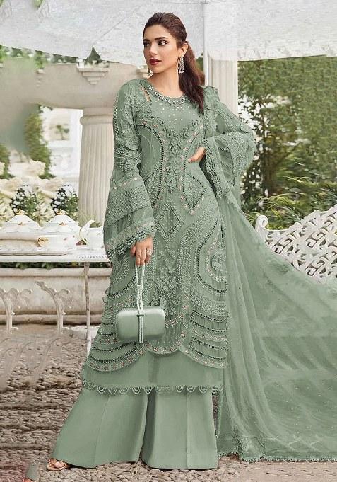 Green Embroidery Georgette Salwar Suit