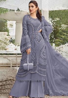 Blue Embroidery Georgette Salwar Suit