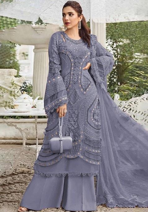 Blue Embroidery Georgette Salwar Suit