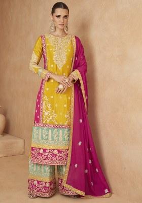 Yellow Embroidery Silk Salwar Suit