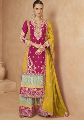 Red Embroidery Silk Salwar Suit