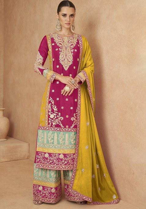 Red Embroidery Silk Salwar Suit