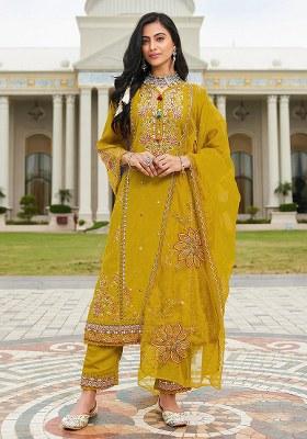 Mustard Embroidery Cotton Salwar Suit