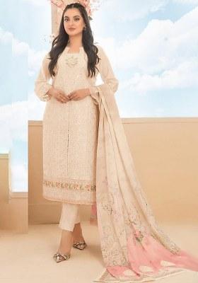 Peach Embroidery Cotton Salwar Suit