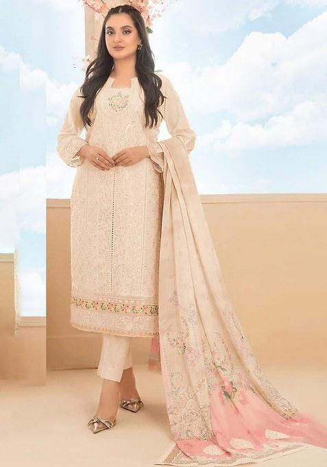 Peach Embroidery Cotton Salwar Suit