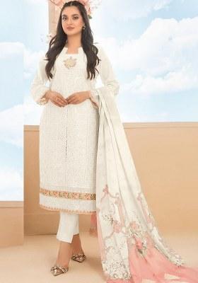 White Embroidery Cotton Salwar Suit
