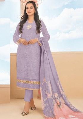 Purple Embroidery Cotton Salwar Suit