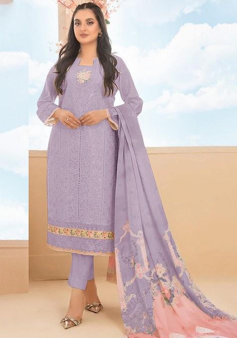 Purple Embroidery Cotton Salwar Suit