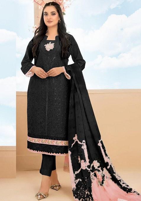 Black Embroidery Cotton Salwar Suit