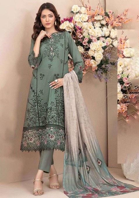 Dark Green Embroidery Cotton Salwar Suit