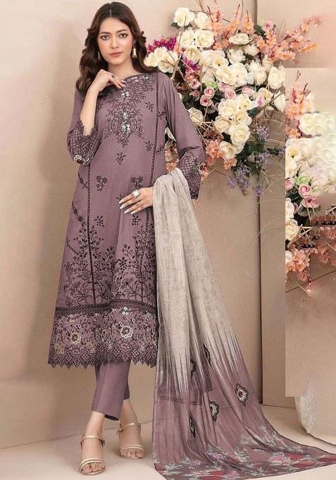 Mauve Embroidery Cotton Salwar Suit