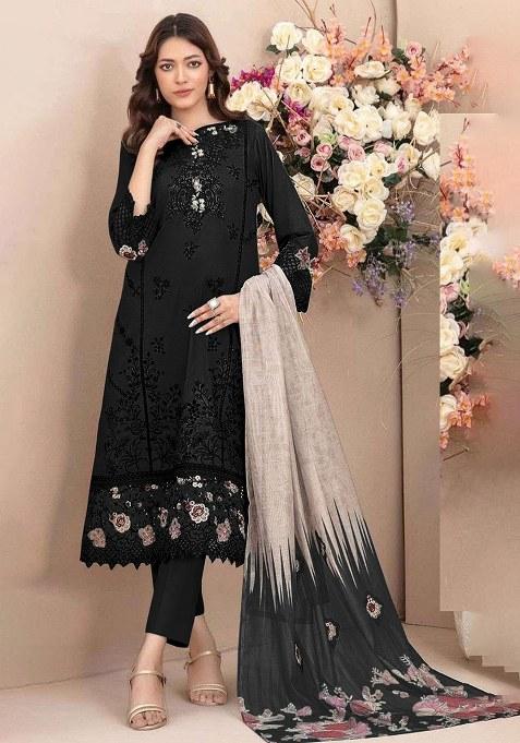 Black Embroidery Cotton Salwar Suit