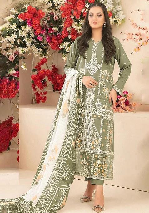Mehendi Embroidery Cotton Salwar Suit