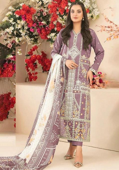 Purple Embroidery Cotton Salwar Suit