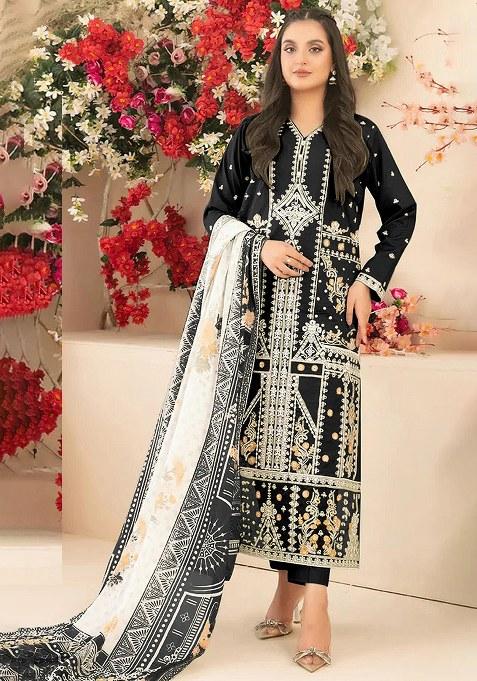 Black Embroidery Cotton Salwar Suit
