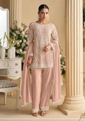 Peach Embroidery Georgette Salwar Suit