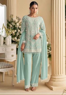 Sky Blue Embroidery Georgette Salwar Suit