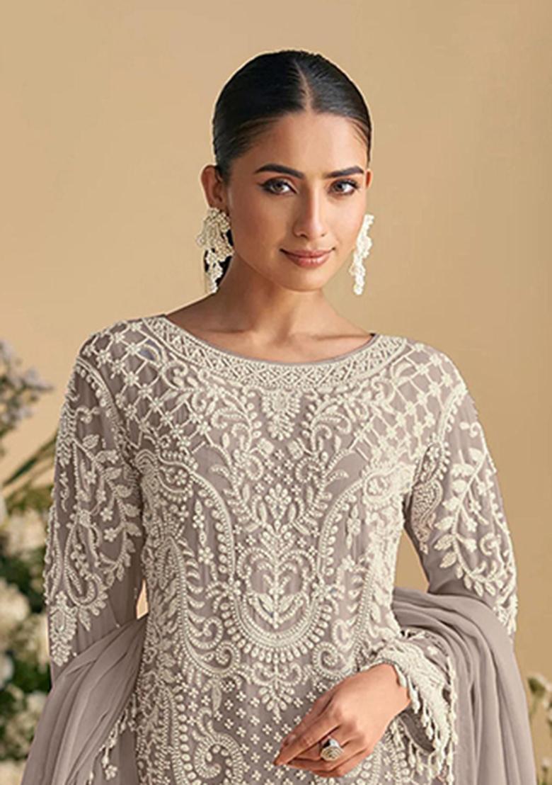 Purple Embroidery Georgette Salwar Suit - Indya