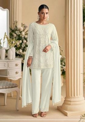 White Embroidery Georgette Salwar Suit