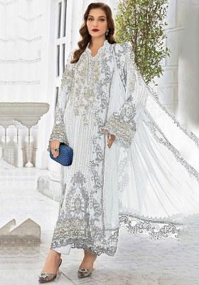 White Embroidery Georgette Salwar Suit