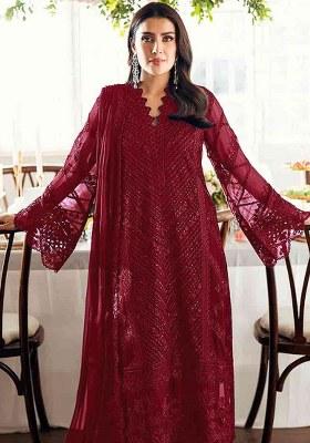 Maroon Embroidery Georgette Salwar Suit