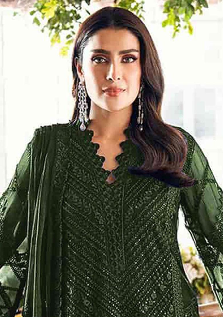 Mehendi Embroidery Georgette Salwar Suit - Indya