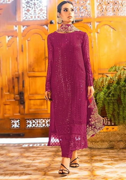 Red Embroidery Georgette Salwar Suit