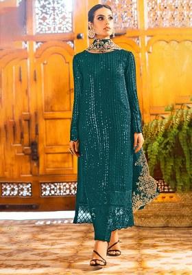 Teal Embroidery Georgette Salwar Suit