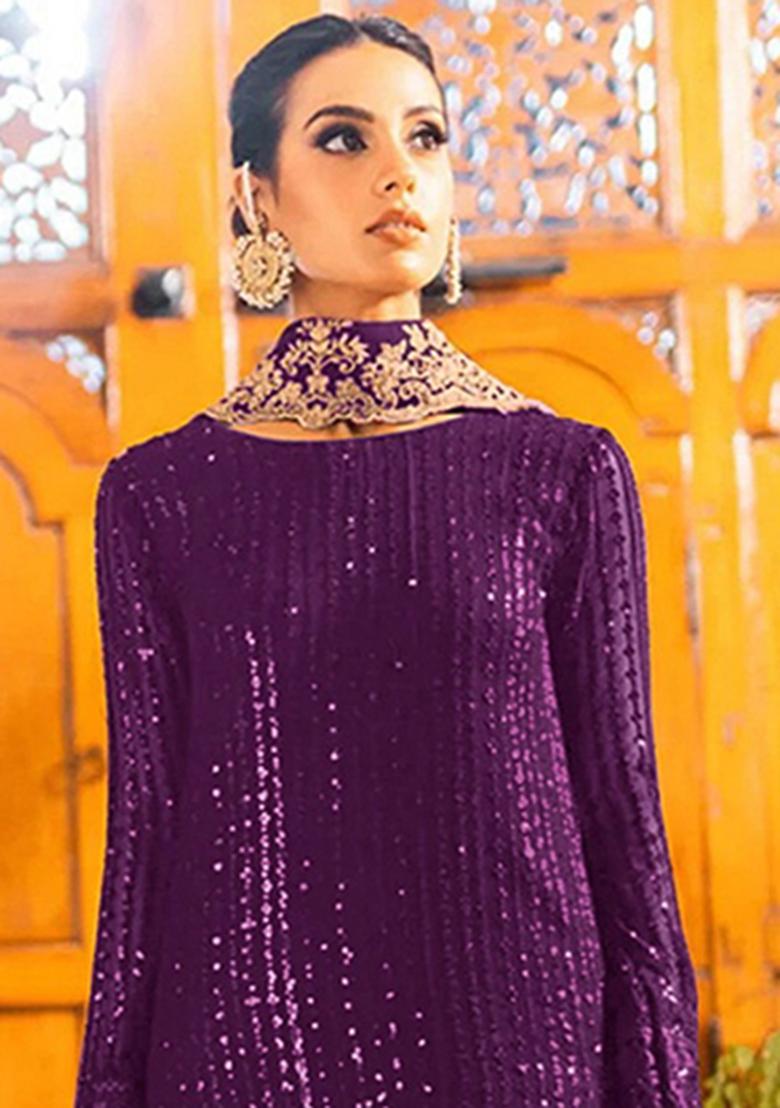 Violet Embroidery Georgette Salwar Suit - Indya